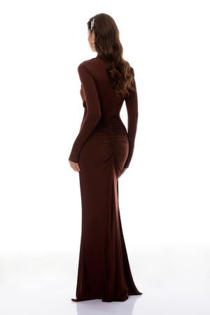 Aurohaya Marie Brown Cross Over Cut-Out Maxi Dress