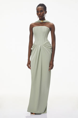 Aurohaya Mariella Green Halterneck Corset Maxi Gown