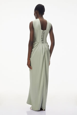 Aurohaya Mariella Green Halterneck Corset Maxi Gown