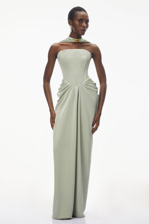 Aurohaya Mariella Green Halterneck Corset Maxi Gown