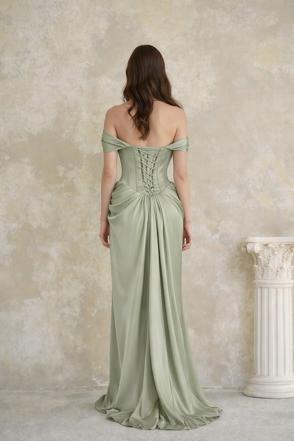 Aurohaya Mariella Green Halterneck Corset Maxi Gown