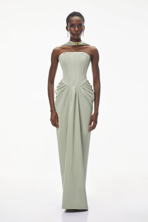 Aurohaya Mariella Green Halterneck Corset Maxi Gown