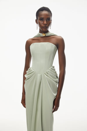 Aurohaya Mariella Green Halterneck Corset Maxi Gown