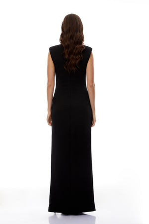 Aurohaya Martina Black Maxi Dress with Zip Up Detail