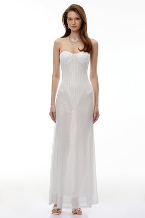 Aurohaya Marwen White Off Shoulder Sequin Maxi Dress