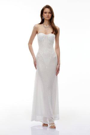 Aurohaya Marwen White Off Shoulder Sequin Maxi Dress