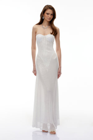 Aurohaya Marwen White Off Shoulder Sequin Maxi Dress