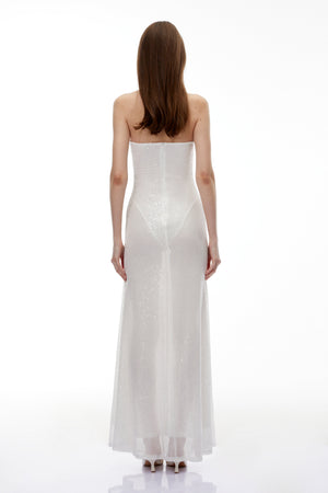 Aurohaya Marwen White Off Shoulder Sequin Maxi Dress