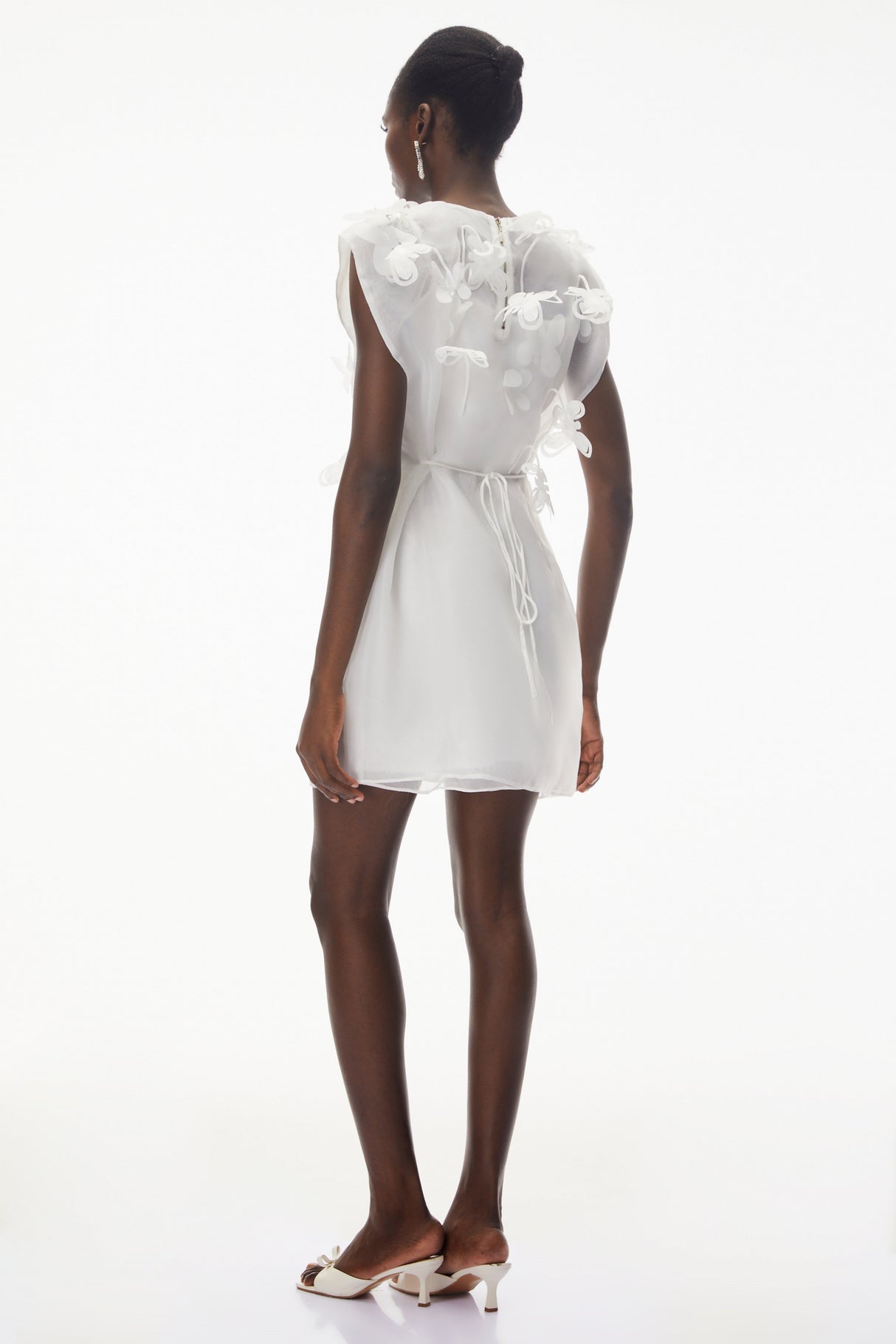 Aurohaya Maryam White Chiffon Mini Dress with 3D Petals