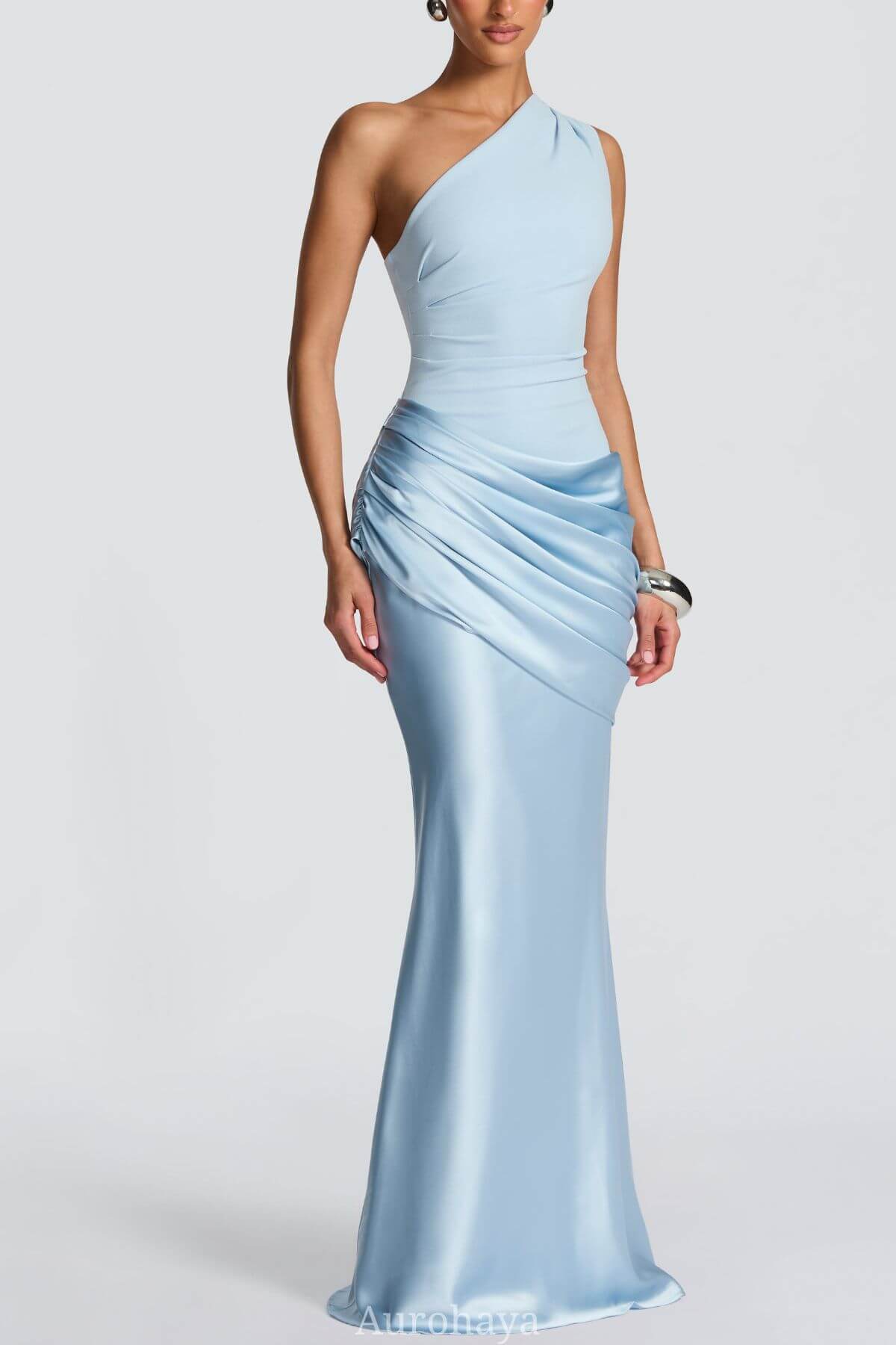 VÉSPER One-Shoulder Draped Satin Maxi Gown