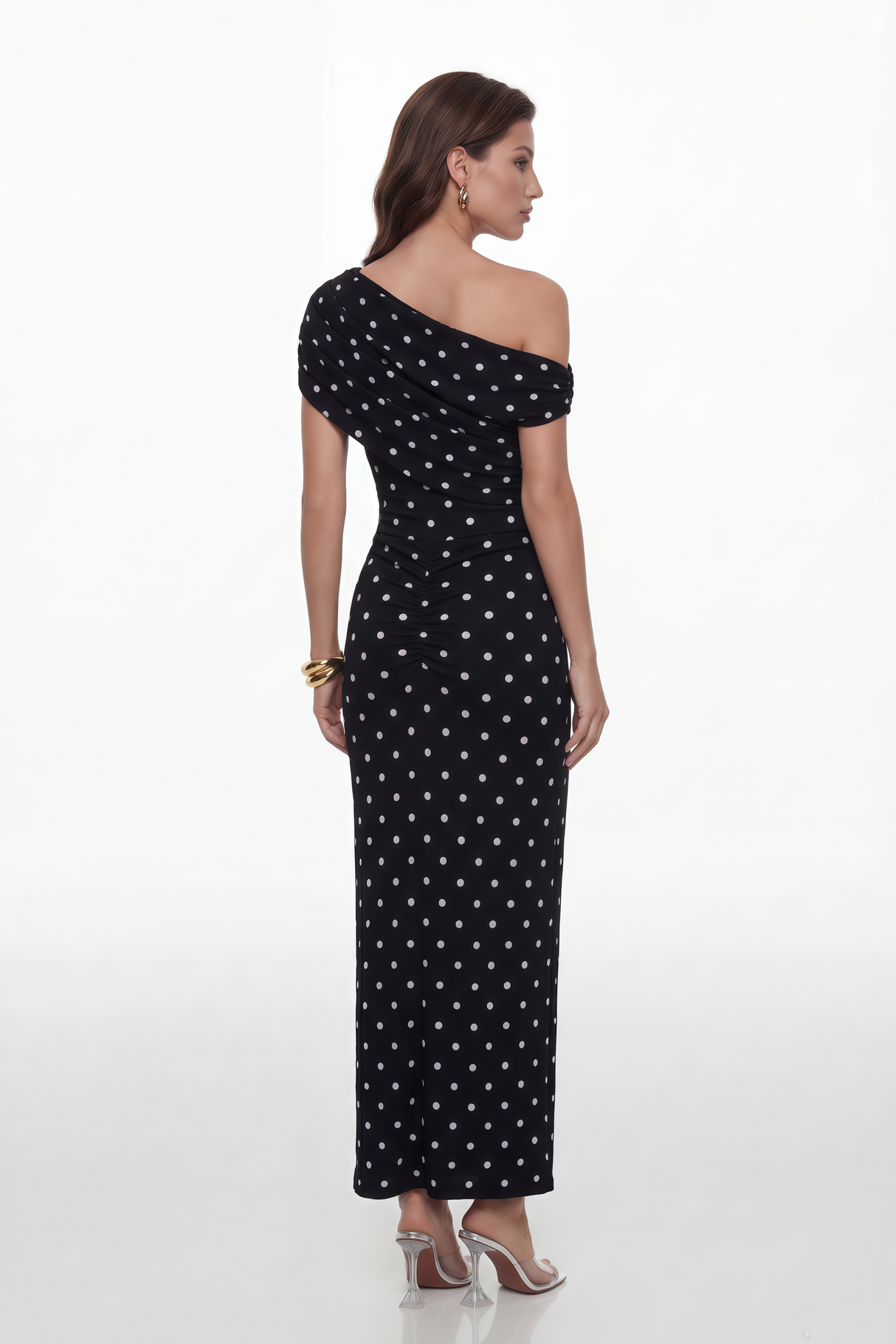 Aurohaya Maya One Shoulder Polka Dot Maxi Dress