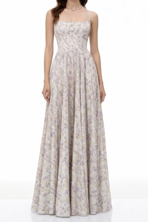 Aurohaya Mckensie White Floral Ruched Maxi Dress