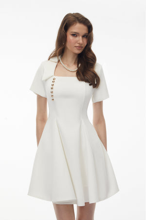 Aurohaya Meira White Metal buckle Mini Dress