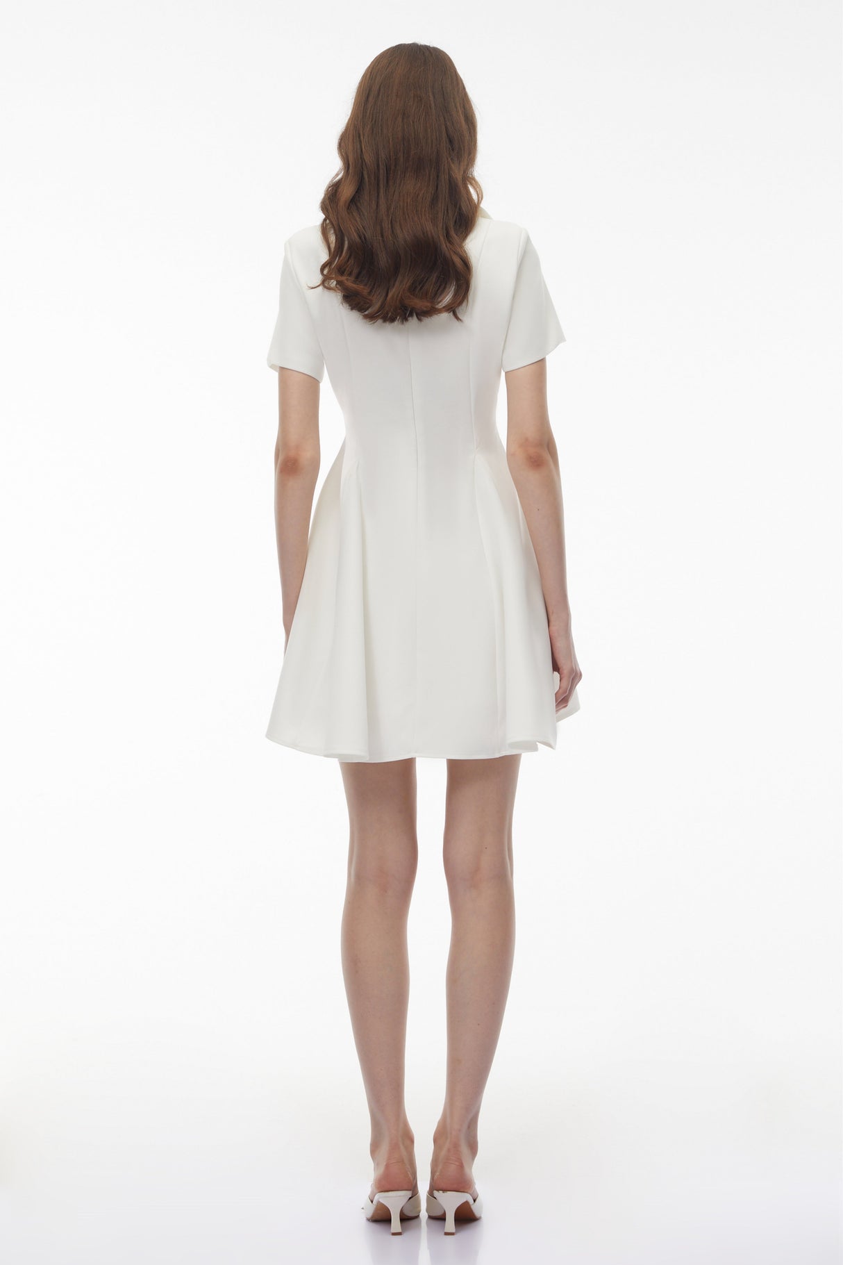 Aurohaya Meira White Metal buckle Mini Dress