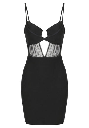 Draped Mesh Insert Dress Black