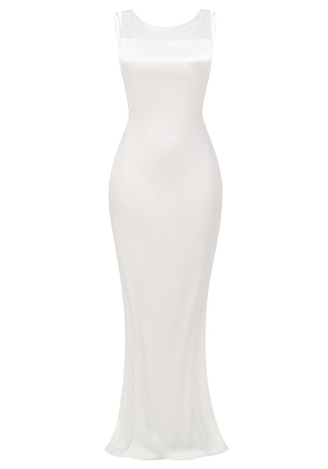 Mesh Insert Maxi Dress White