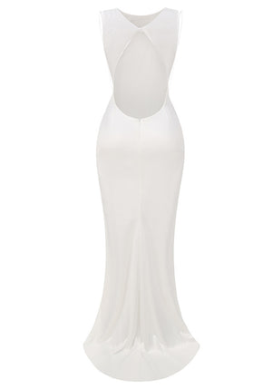 Mesh Insert Maxi Dress White