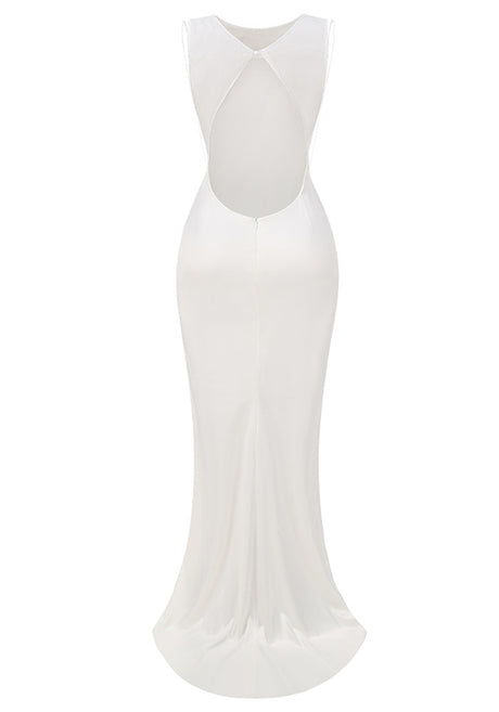 Mesh Insert Maxi Dress White