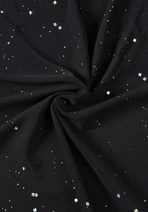 Mesh Long Sleeve Sparkly Maxi Dress Black
