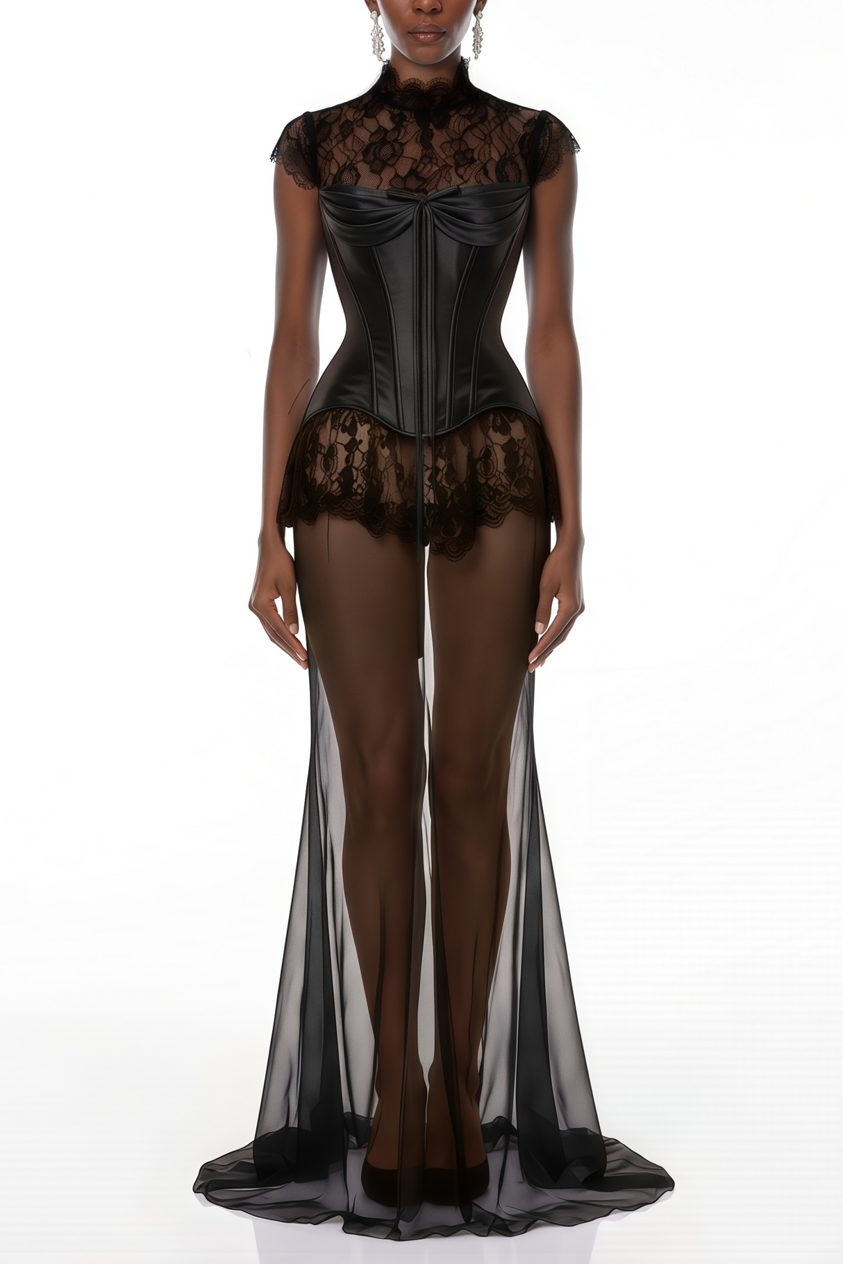 Aurohaya Michalina Black Lace Convertible Gown with Detachable Skirt