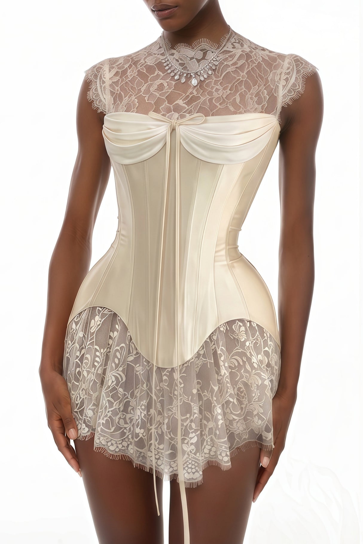 Aurohaya Michalina White Lace Convertible Gown with Detachable Skirt