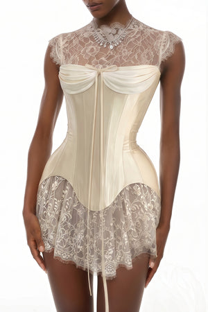 Aurohaya Michalina White Lace Convertible Gown with Detachable Skirt