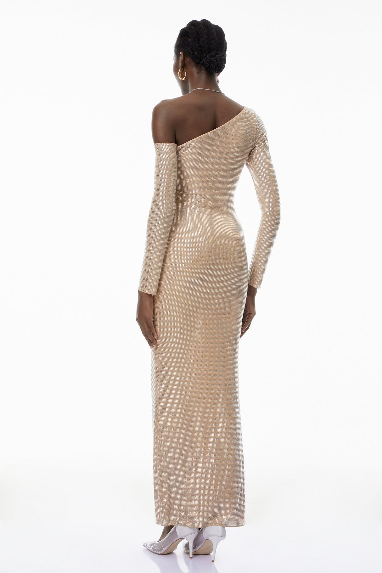 Aurohaya Michèle Champagne Rhinestone Maxi Dress