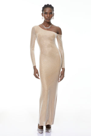 Aurohaya Michèle Champagne Rhinestone Maxi Dress