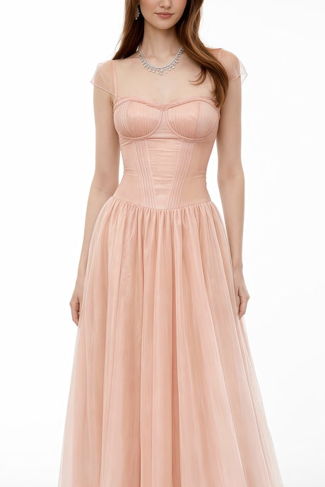 Aurohaya Millie Pink Ruffled Mesh Fairycore Maxi Dress