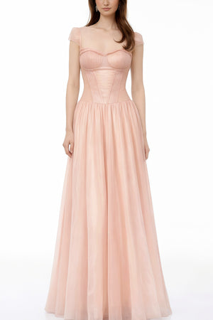 Aurohaya Millie Pink Ruffled Mesh Fairycore Maxi Dress