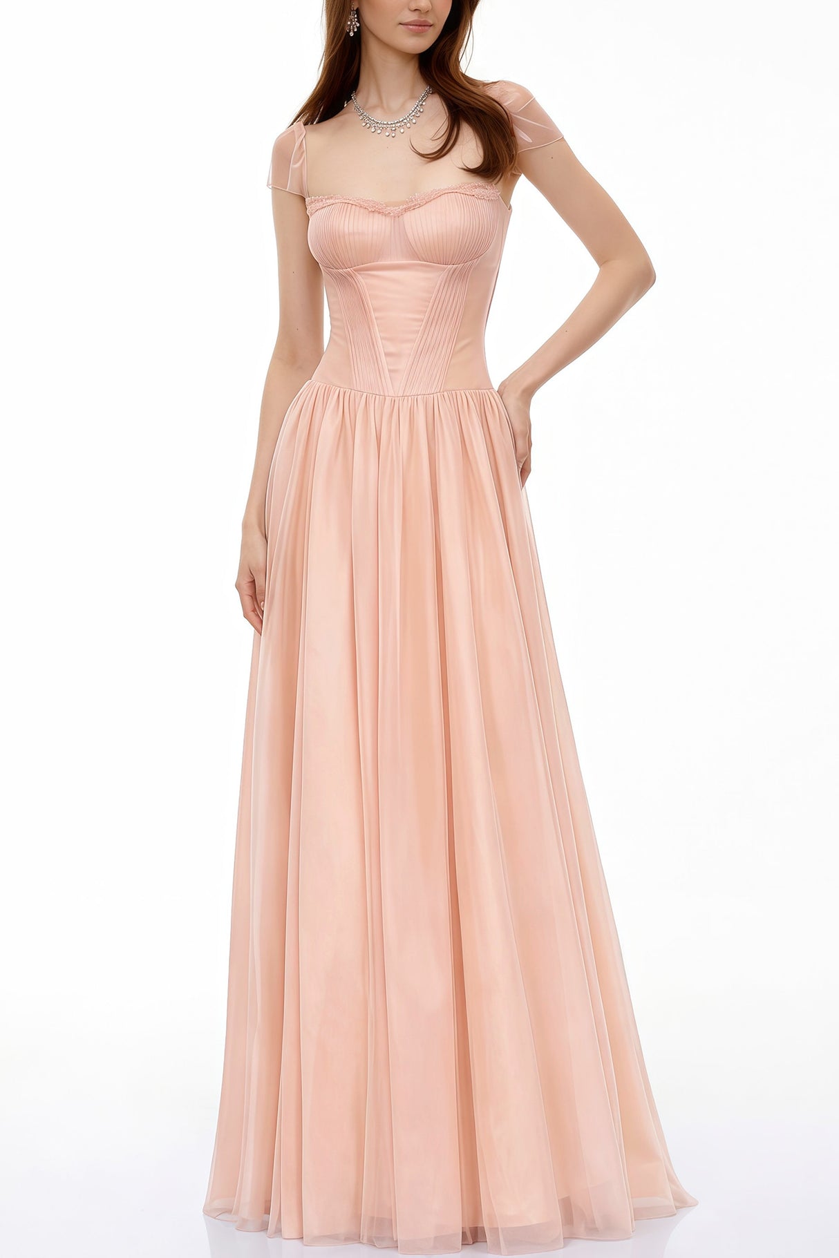 Aurohaya Millie Pink Ruffled Mesh Fairycore Maxi Dress