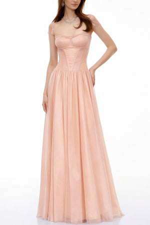 Aurohaya Millie Pink Ruffled Mesh Fairycore Maxi Dress