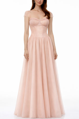 Aurohaya Millie Pink Ruffled Mesh Fairycore Maxi Dress