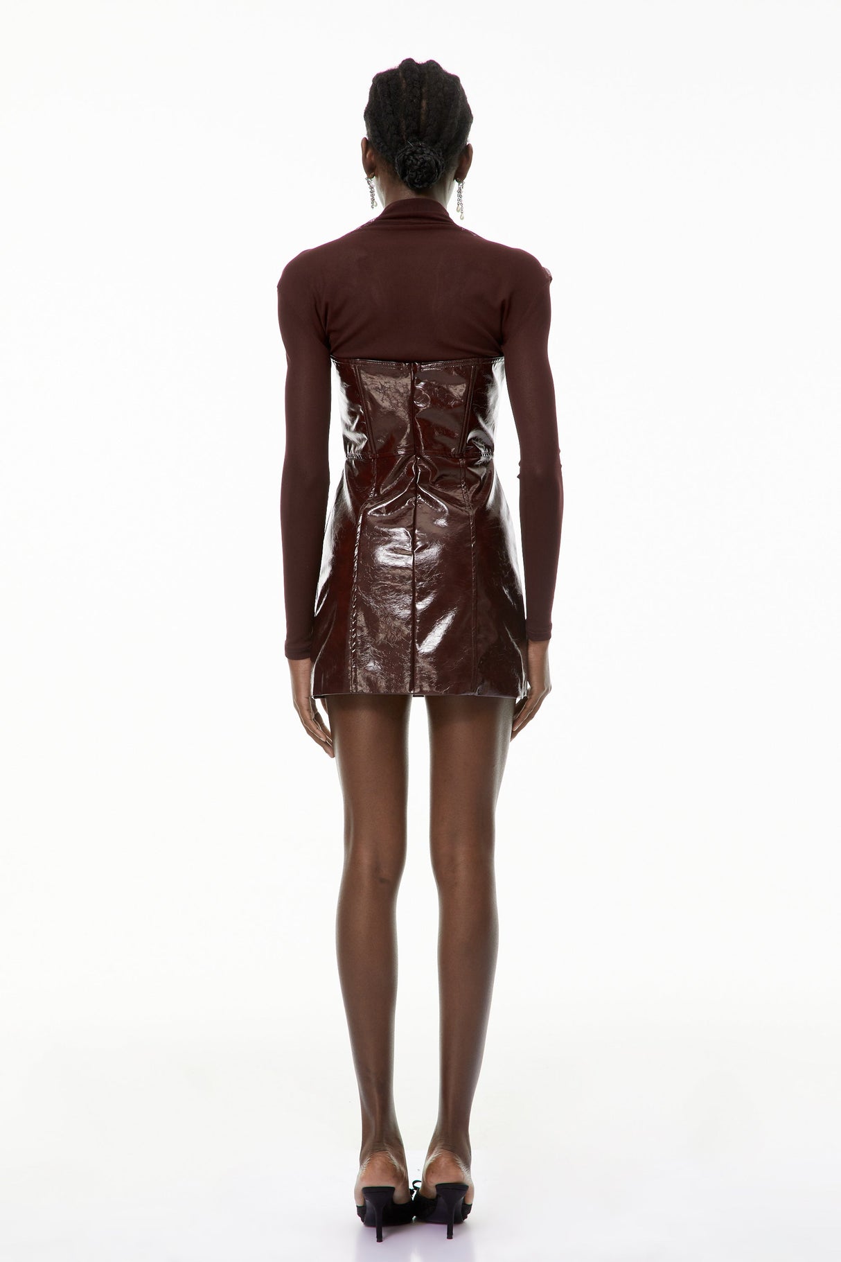 Aurohaya Millie Red Faux Leather Mini Dress with Tulle Panels