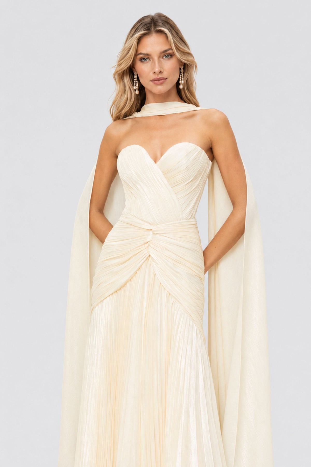 Mina Strapless Sweetheart Ruched Maxi Dress / Champagne