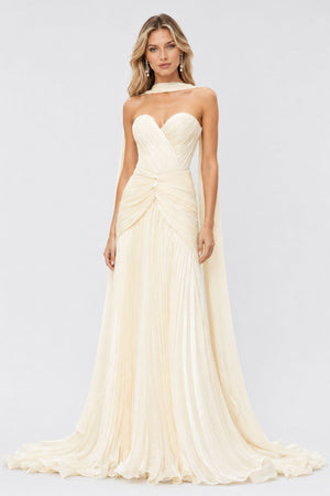 Mina Strapless Sweetheart Ruched Maxi Dress / Champagne