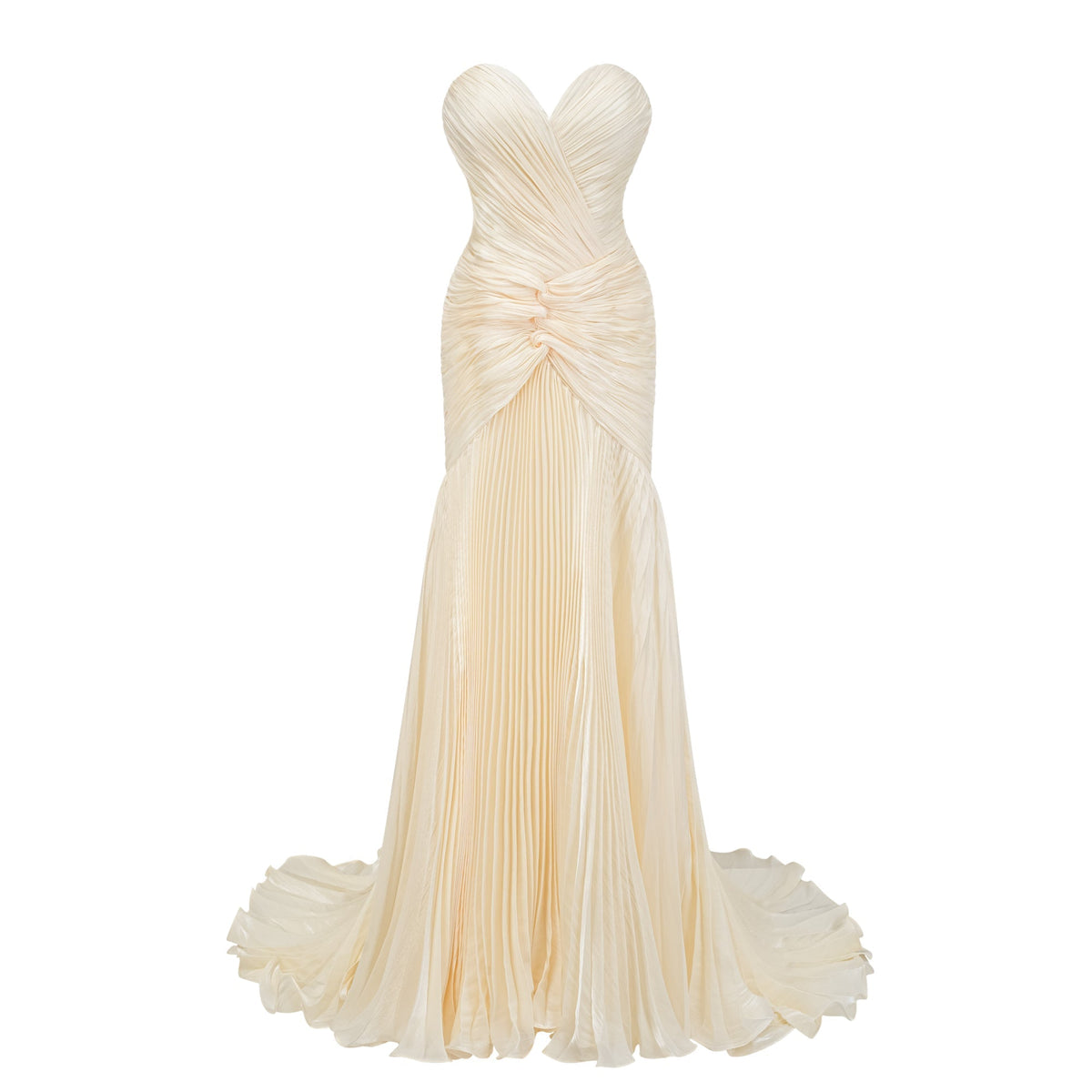 Mina Strapless Sweetheart Ruched Maxi Dress / Champagne