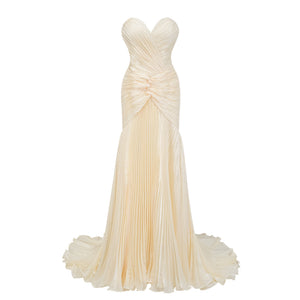 Mina Strapless Sweetheart Ruched Maxi Dress / Champagne
