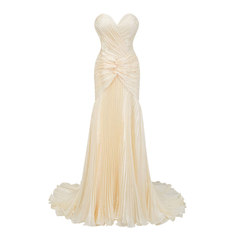 Mina Strapless Sweetheart Ruched Maxi Dress / Champagne