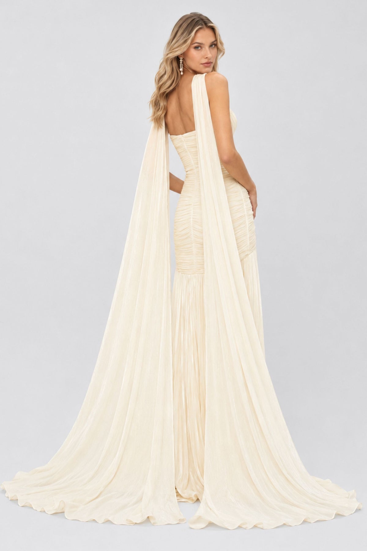 Mina Strapless Sweetheart Ruched Maxi Dress / Champagne