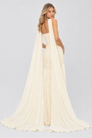 Mina Strapless Sweetheart Ruched Maxi Dress / Champagne