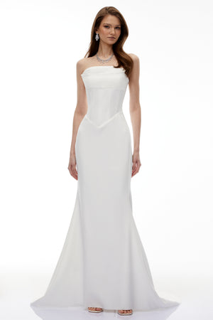 Aurohaya Mirewen White Off Shoulder Corset Maxi Dress