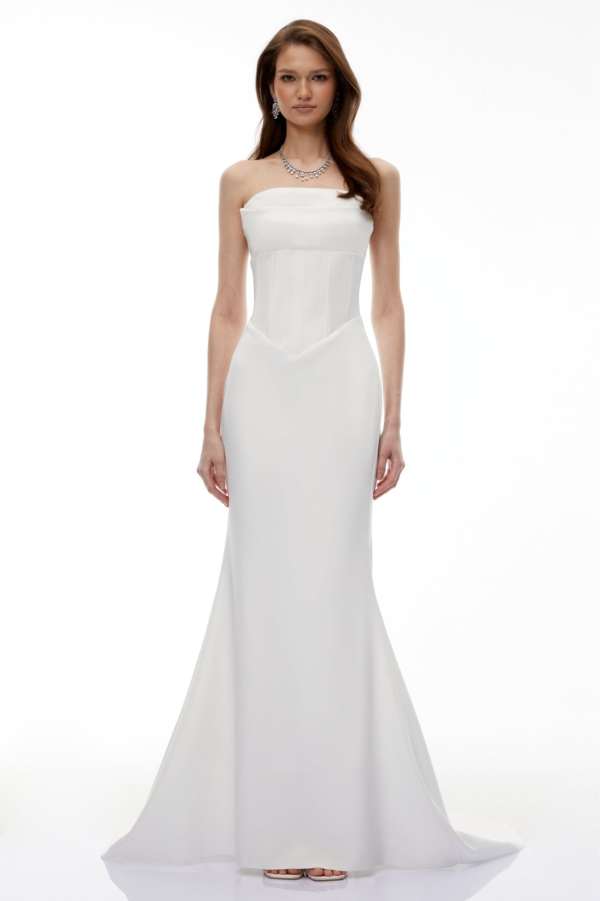 Aurohaya Mirewen White Off Shoulder Corset Maxi Dress