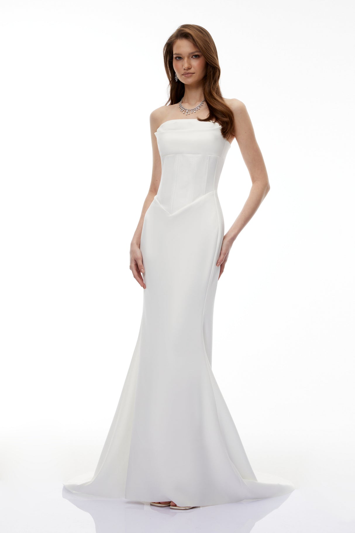 Aurohaya Mirewen White Off Shoulder Corset Maxi Dress