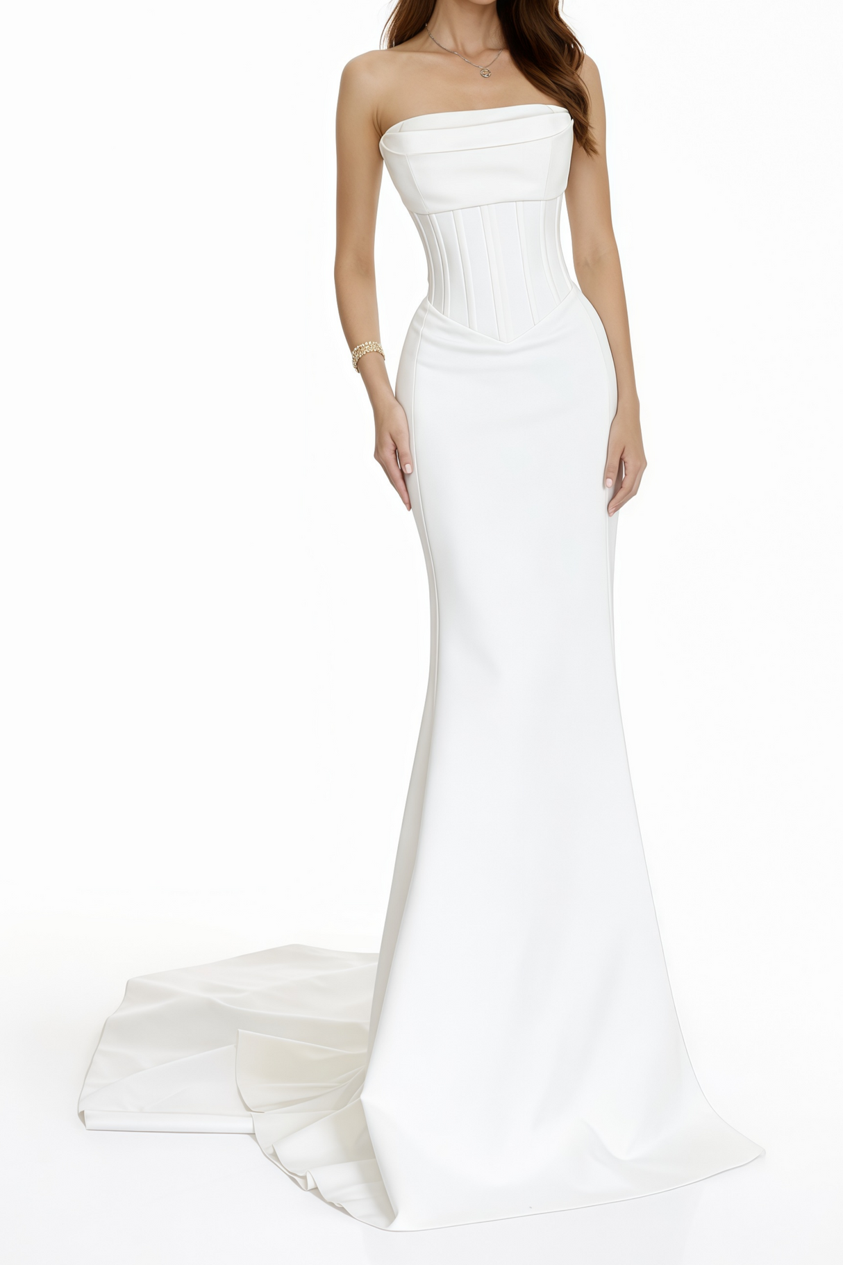 Aurohaya Mirewen White Off Shoulder Corset Maxi Dress