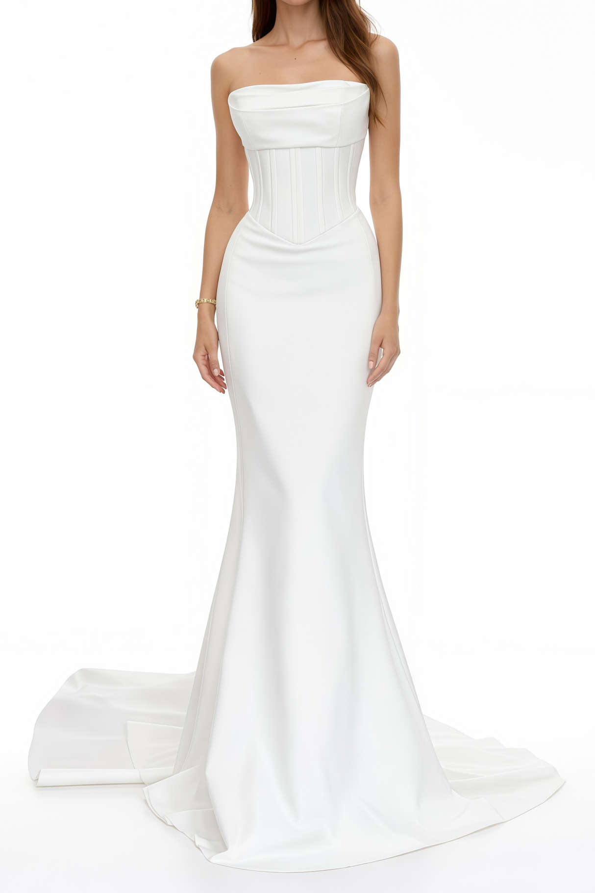 Aurohaya Mirewen White Off Shoulder Corset Maxi Dress