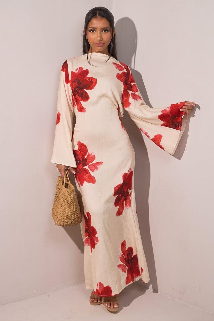 Aurohaya Modest Floral Maxi Dress – Solena White
