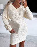 V-Neck Hollow Out Long Sleeve Knit Dress