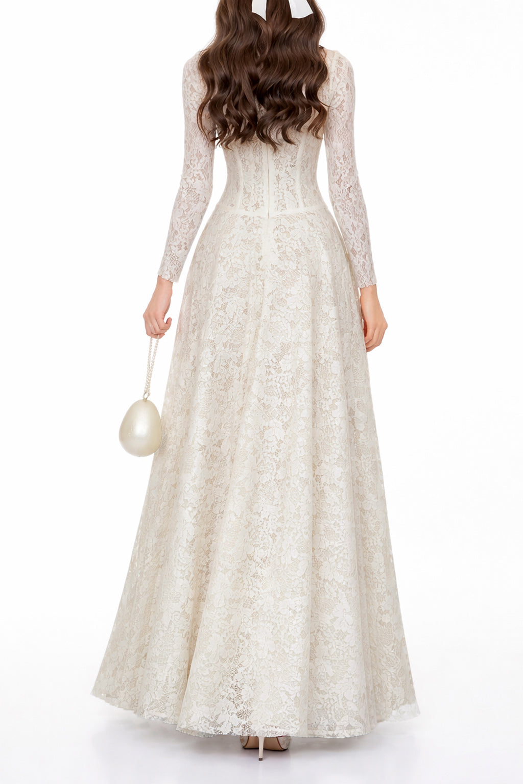 Aurohaya Narges White Lace Maxi Dress with Decorative Buttons