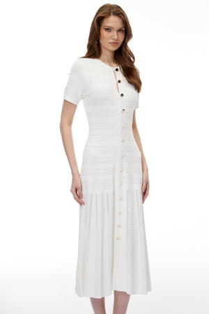 Aurohaya Nephele White Button Down Knit Midi Dress